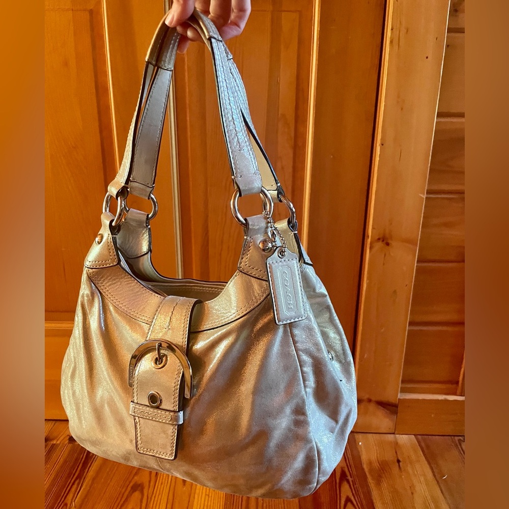 Coach tote bag, iridescent Champaign colored fabric